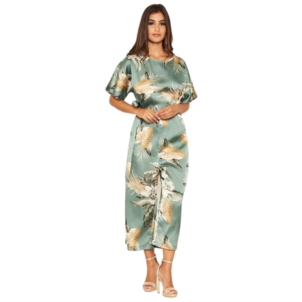 AX Paris | Duck Egg Blue Floral Tie-Waist Crop Jumpsuit, Sz 18